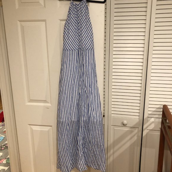 Merona Dresses & Skirts - Merona Blue & White Striped Halter Maxi Dress Size XS